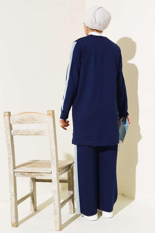 Denim Striped Two Piece Suit Navy Blue