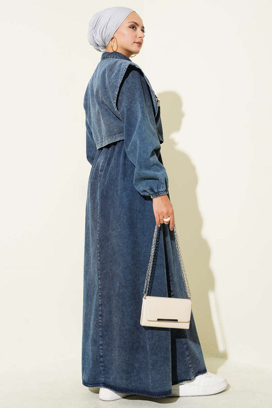 Pull en jean à broderies florales, bleu foncé