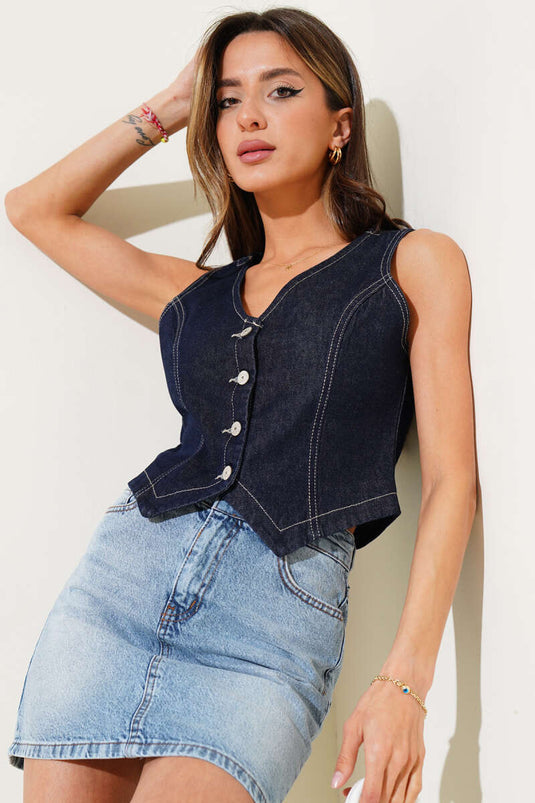 Gilet en jean bleu marine