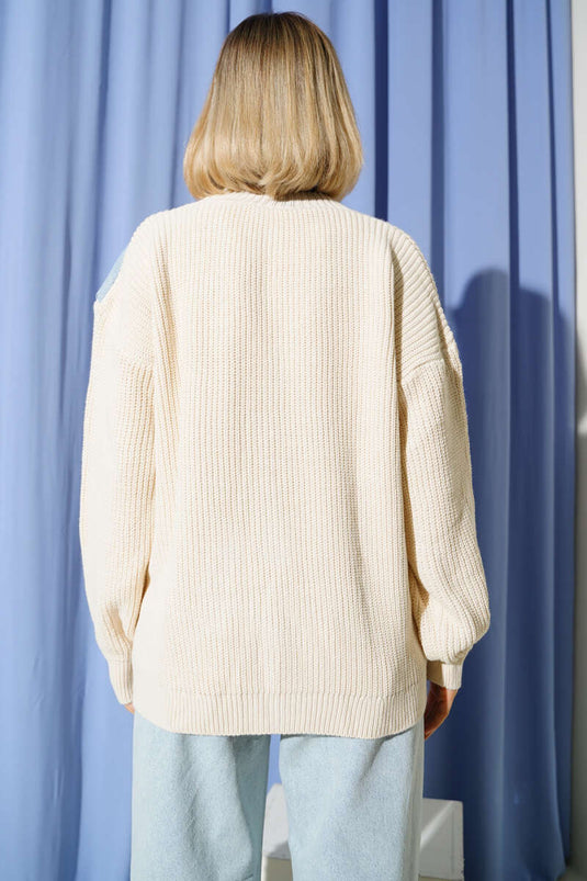 Gilet en jean beige à poches