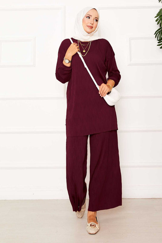 Costume deux pièces Kraş Pattern Sandy rouge bordeaux