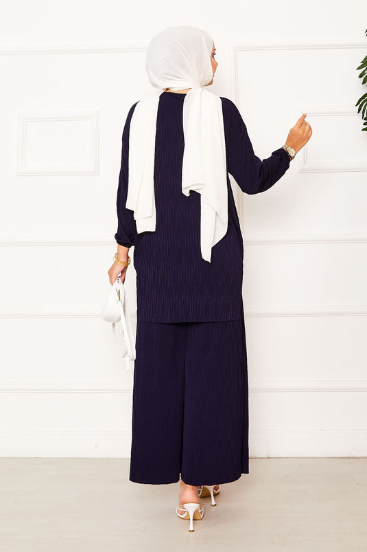 Kraş Pattern Sandy Two-Piece Set Navy