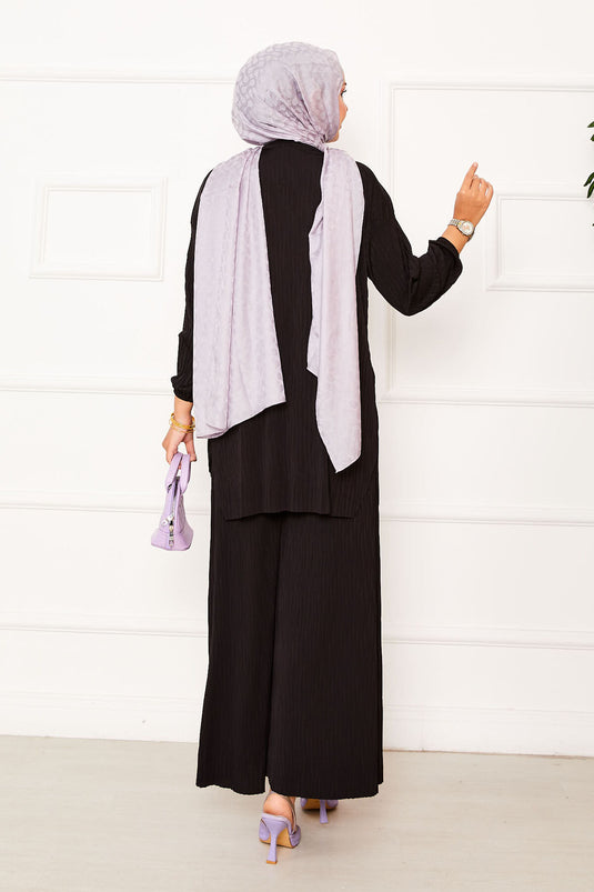 Crinkle Muster Sandy Zweiteil-Set Schwarz