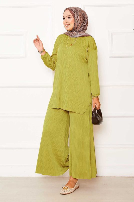 Kraş Pattern Sandy Two-Piece Set Oil Green