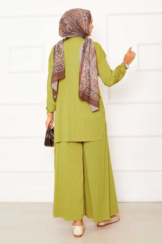 Kraş Pattern Sandy Two-Piece Set Oil Green