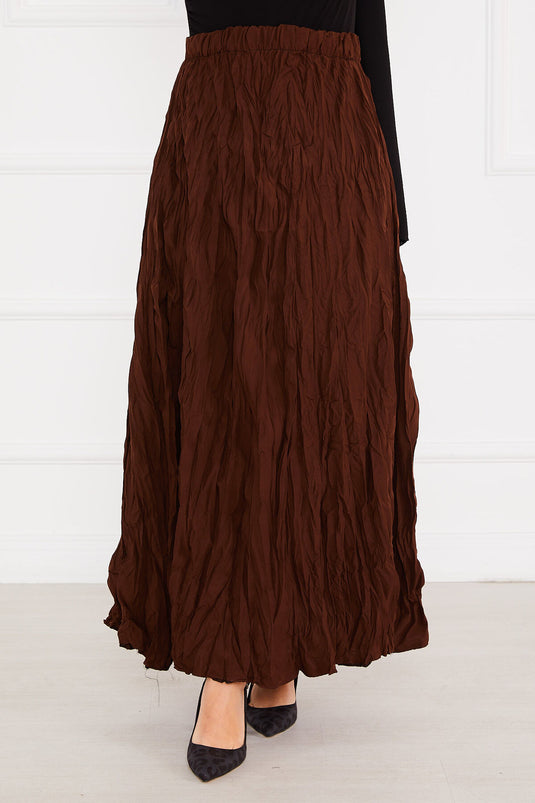 Crushed Modest Skirt Brown