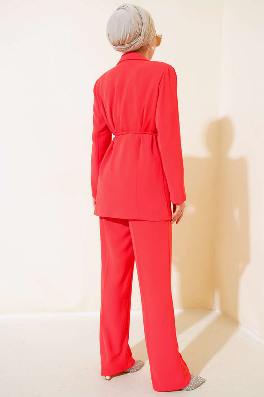 Alizarin Two-Piece Set with Crepe Jacket