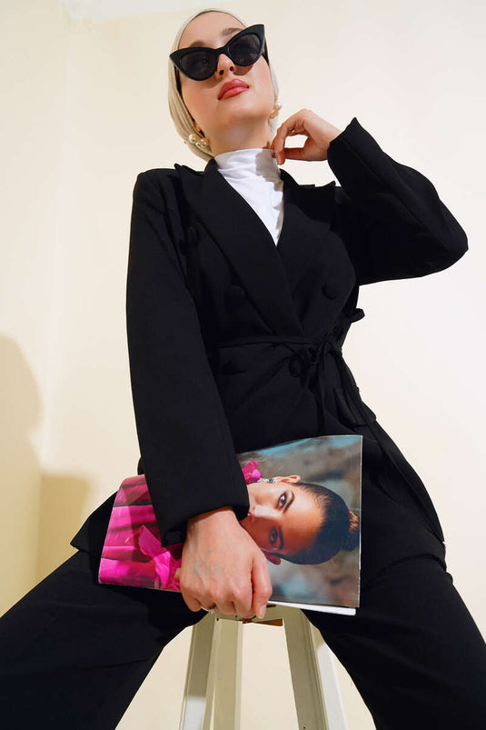 Costume double avec veste en crêpe Noir