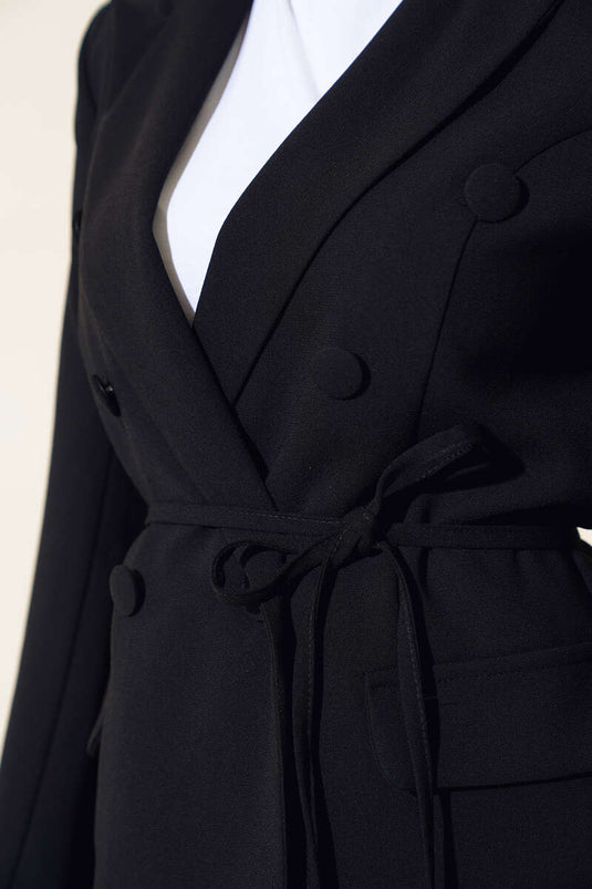 Costume double avec veste en crêpe Noir