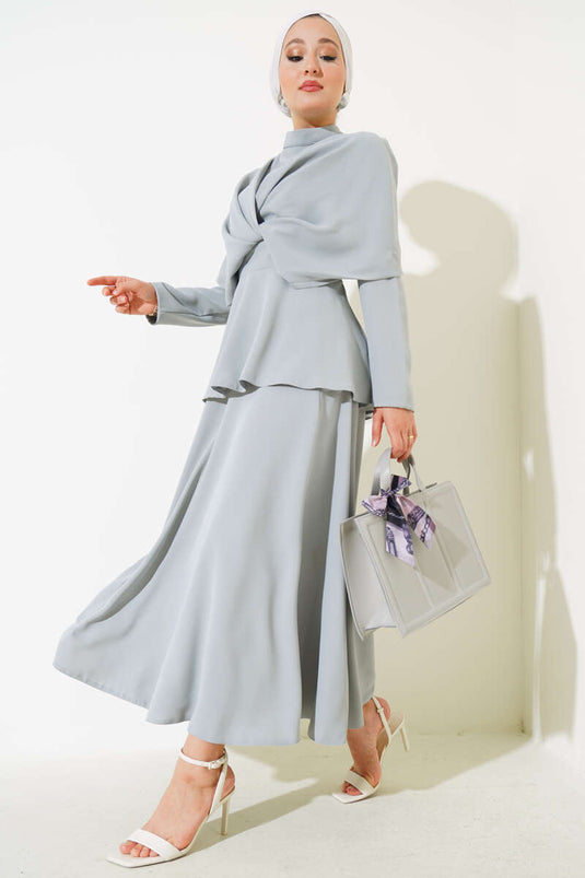 Krep Etekli İkili Takım Gri