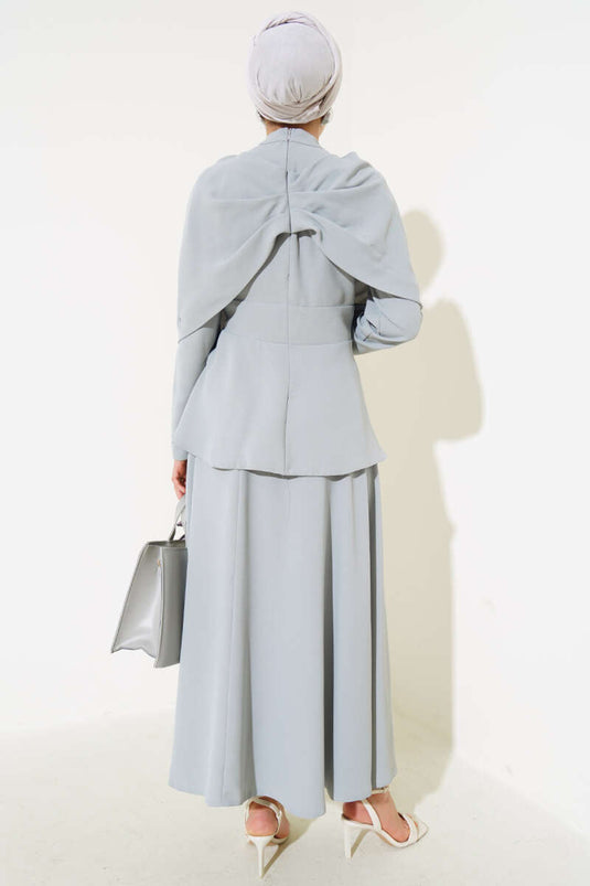 Gray Two-Piece Set with Crepe Skirt