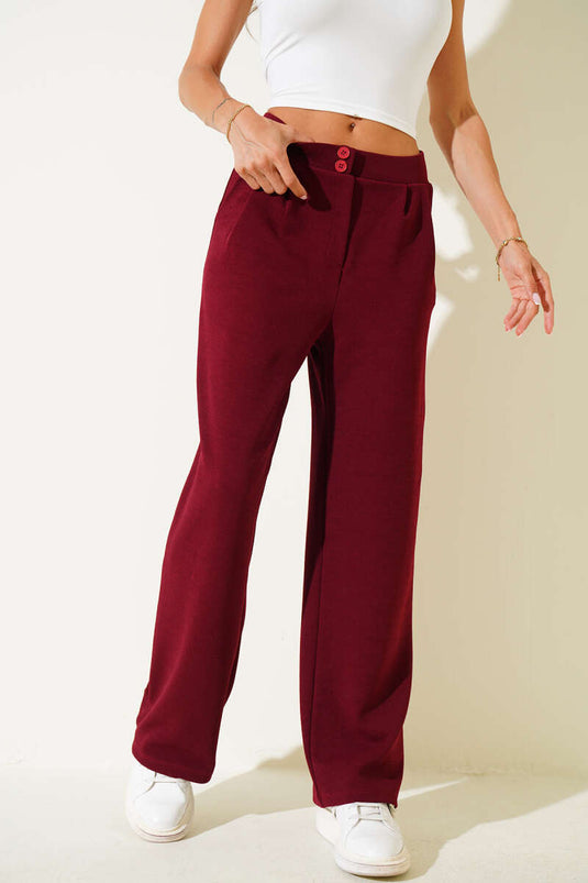 Crepe Fabric Wide Trousers, Burgundy