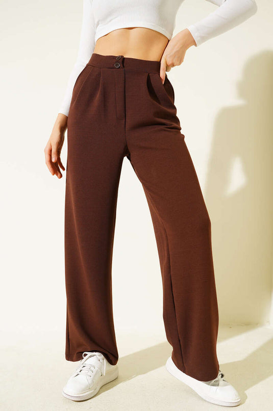 Crepe Fabric Wide Trousers, Brown
