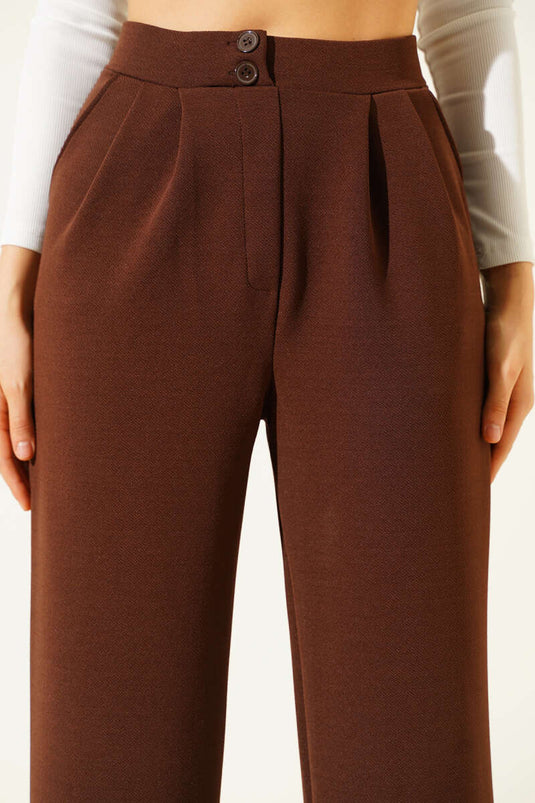 Crepe Fabric Wide Trousers, Brown