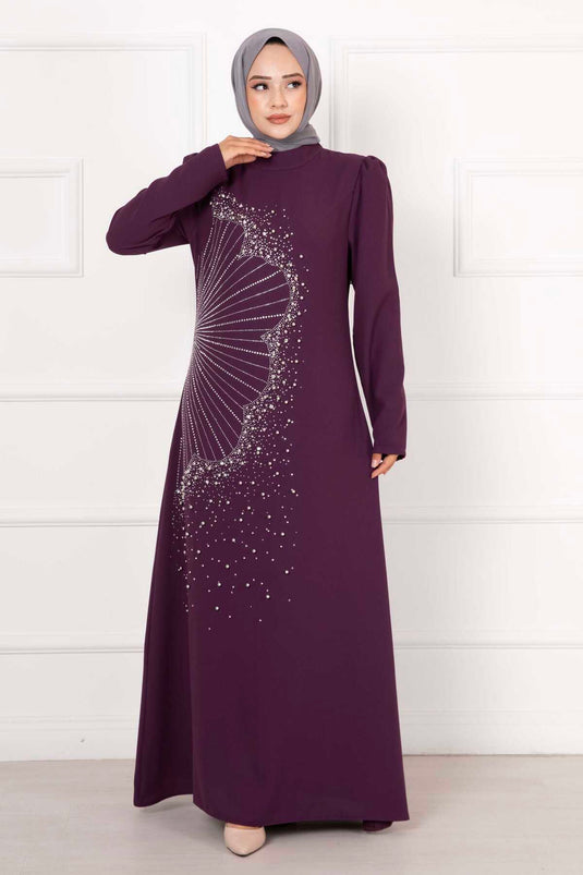 فستان سهرة كريب ستون بنفسجي