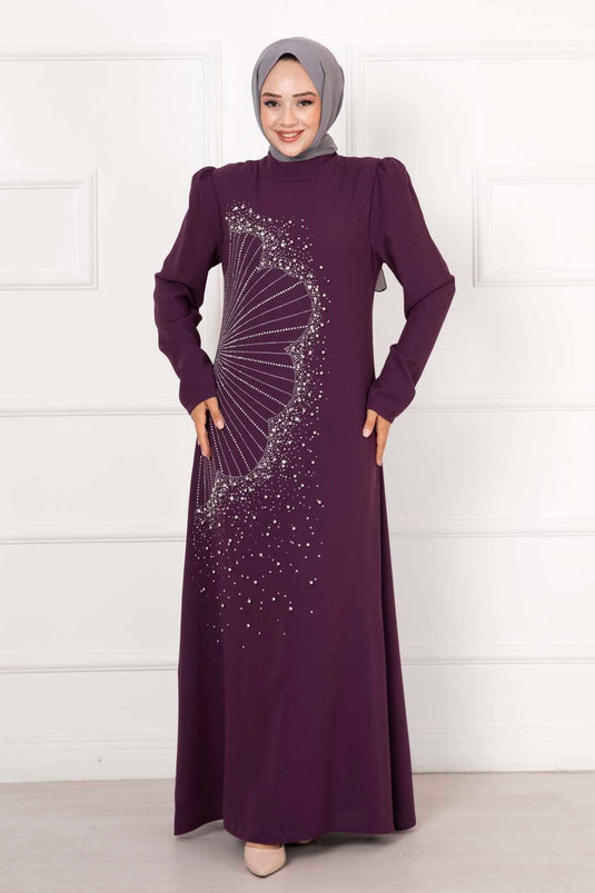 فستان سهرة كريب ستون بنفسجي