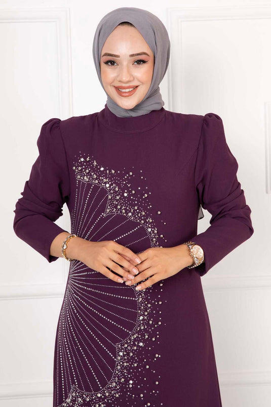 فستان سهرة كريب ستون بنفسجي