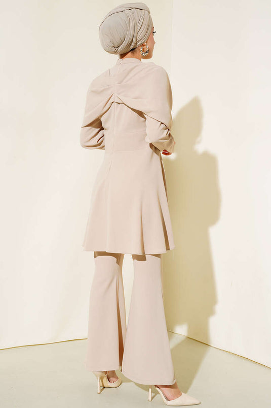 Krep Tunik İkili Takım Bej