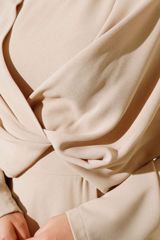 Krep Tunik İkili Takım Bej