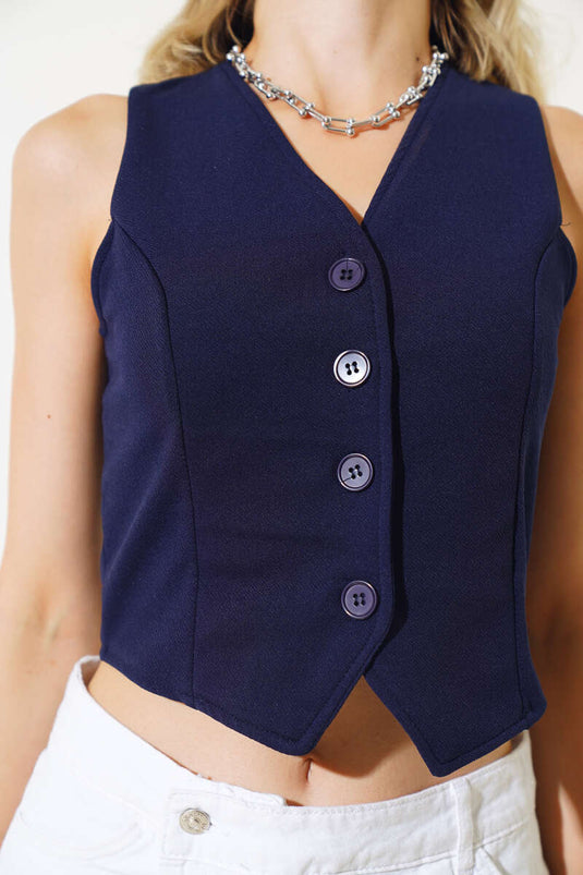 Crepe Vest Navy Blue