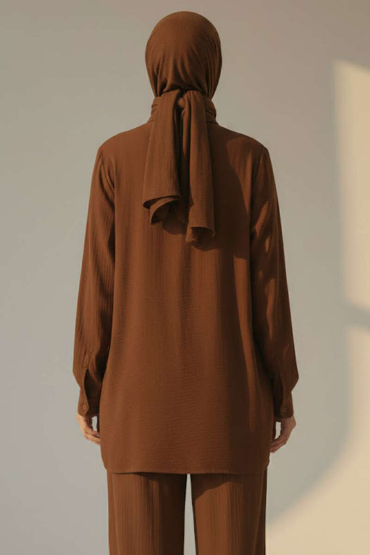 Krinkıl Görünümlü Düğmeli Takım Taba