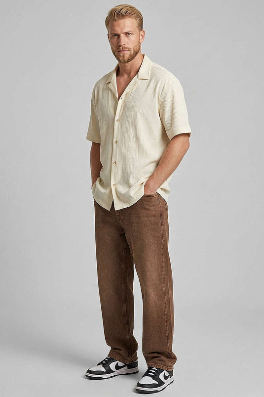 Krinkıl Oversize Men's Shirt Beige