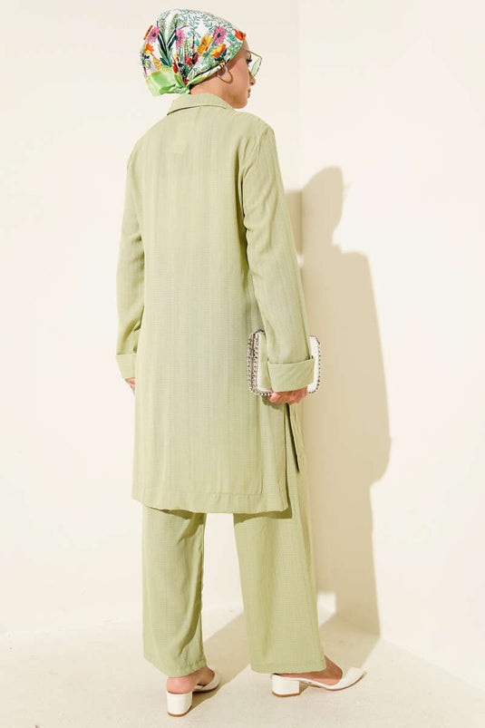 Crinkle Half Zipper Two Piece Set Pistachio Green