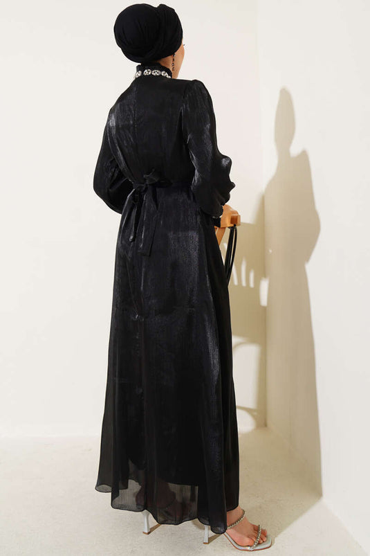 فستان شيفون مزين بحجر الكريستال أسود