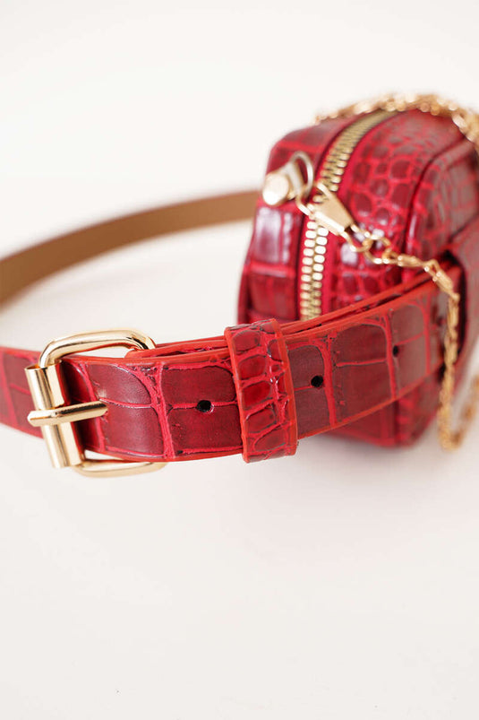 Sac banane rouge à motif crocodile