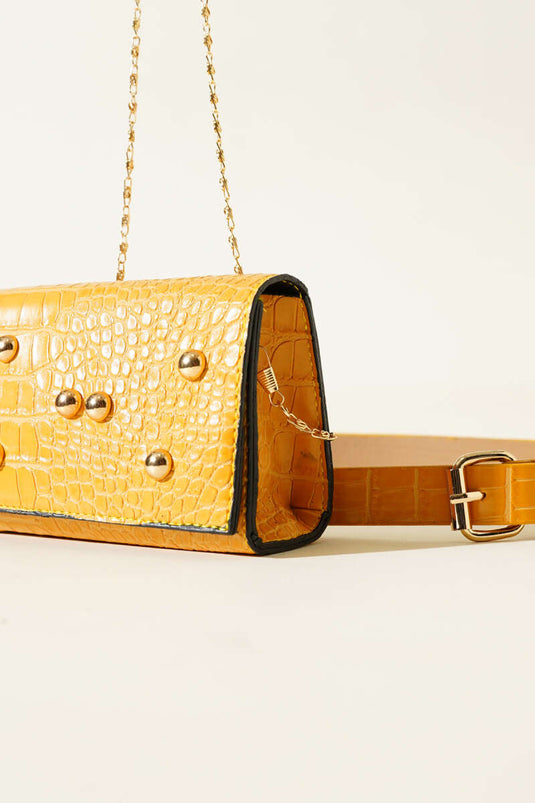 Sac banane magnétique à motif crocodile moutarde