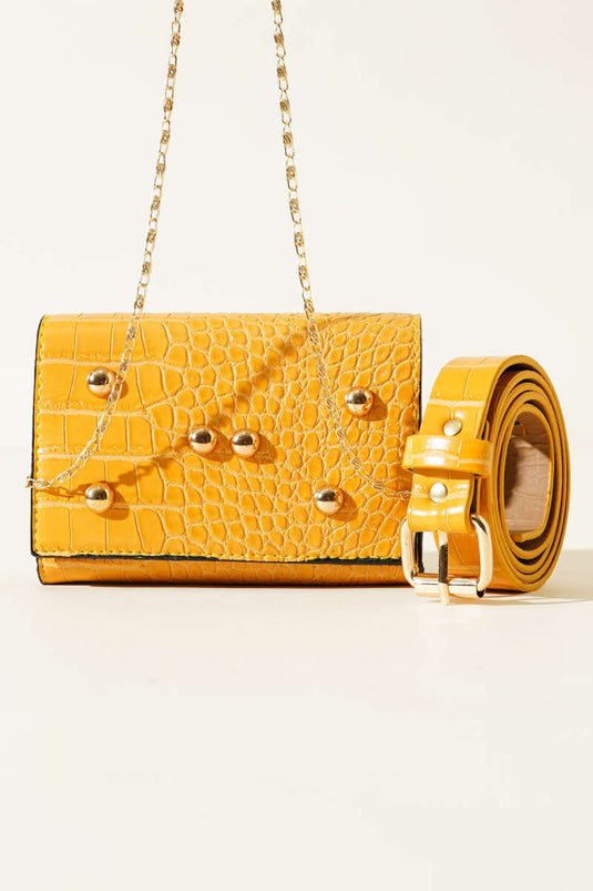 Sac banane magnétique à motif crocodile moutarde