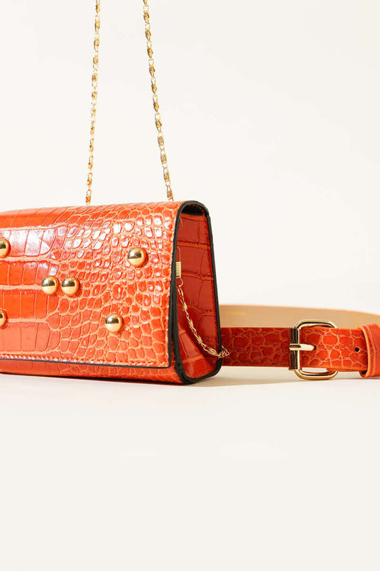 Sac banane magnétique à motif crocodile orange