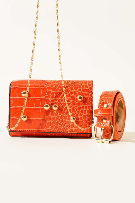 Sac banane magnétique à motif crocodile orange