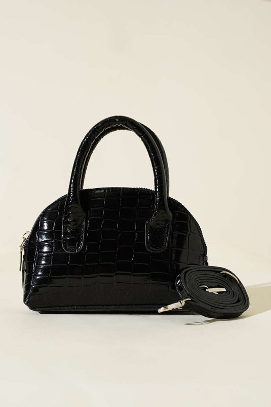 Crocodile Pattern Patent Leather Mini Bag Black