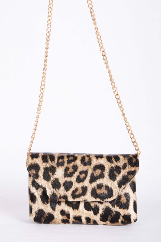 Crocodile Pattern Chain Strap Clutch Bag Leopard