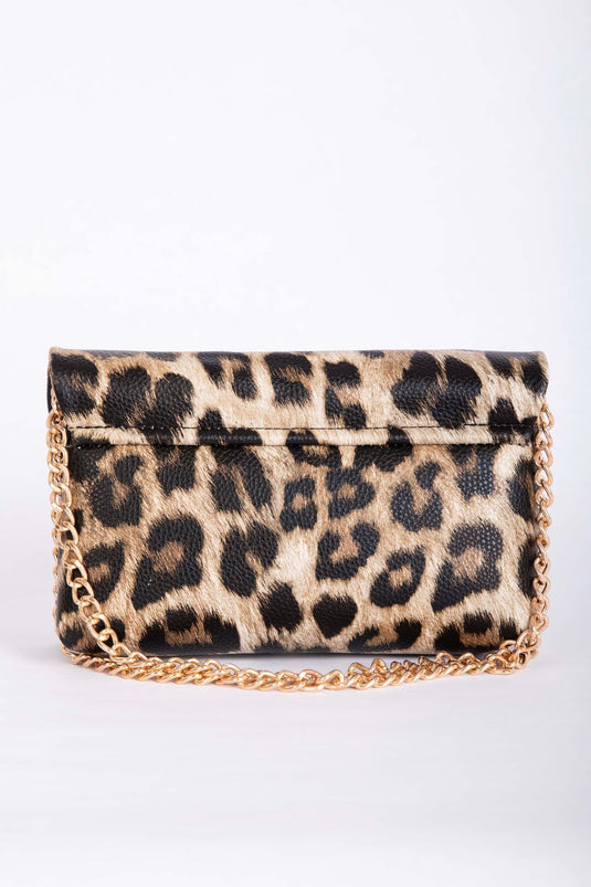 Crocodile Pattern Chain Strap Clutch Bag Leopard