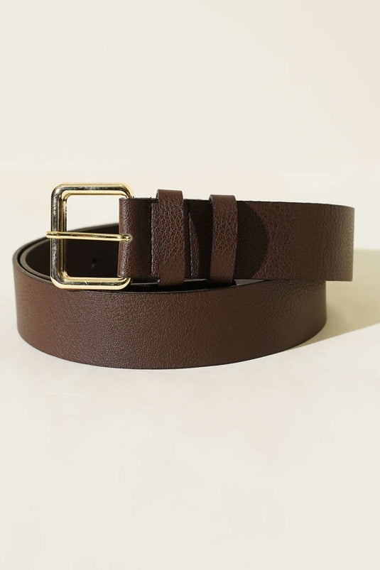 Kroko Görünümlü Metal Tokalı Kemer Gold Kahve