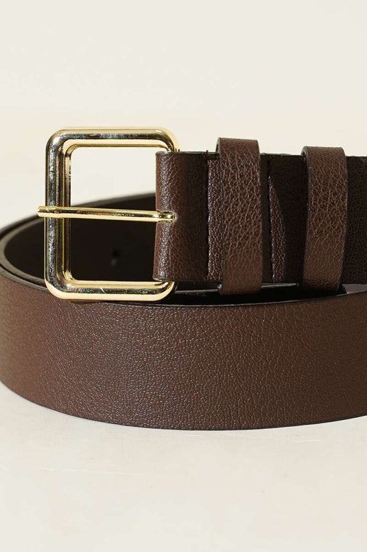 Kroko Görünümlü Metal Tokalı Kemer Gold Kahve