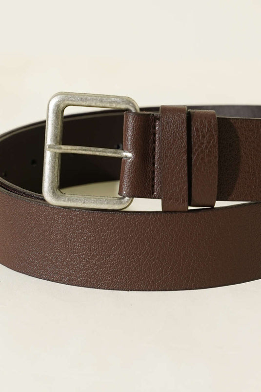 Kroko Görünümlü Metal Tokalı Kemer Kahve