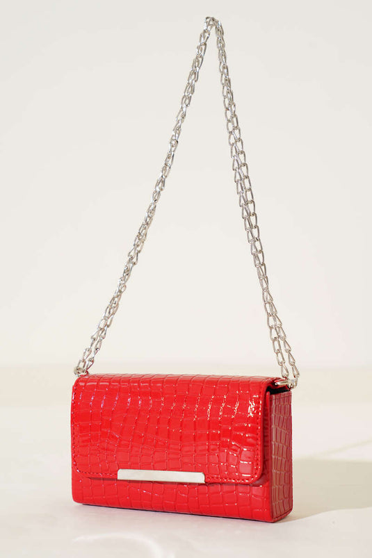 Crocodile Magnetic Chain Shoulder Bag Red
