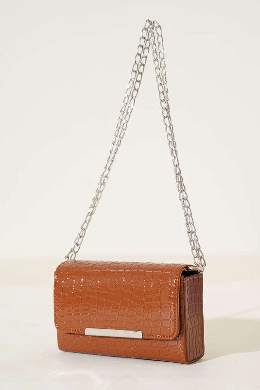 Crocodile Magnetic Chain Strap Bag Tan
