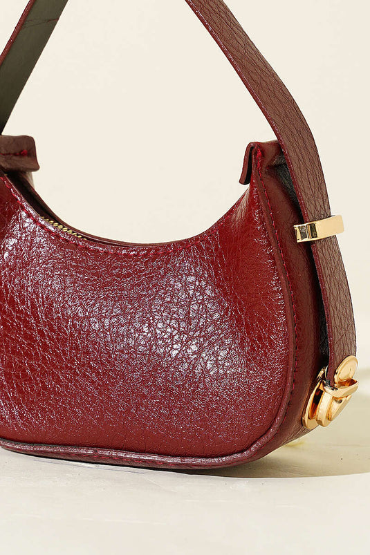 Kroko Mini Kulplu Çanta Bordo