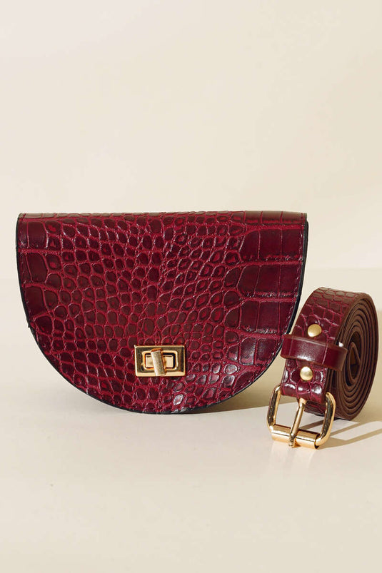 Kroko Oval Bel Çantası Bordo