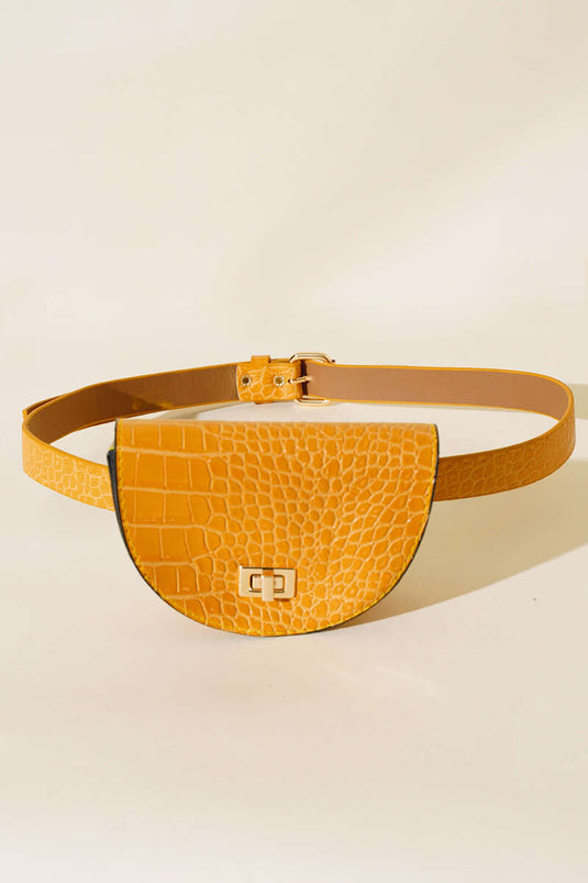 Ovale Bauchtasche aus Krokodilleder, Senf