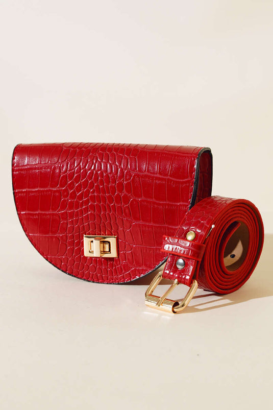 Crocodile Oval Waist Bag Red