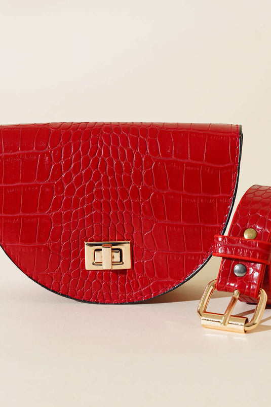 Krokodil-Oval-Bauchtasche Rot