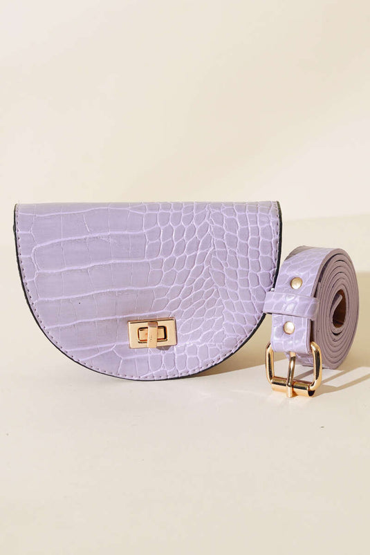 Ovale Bauchtasche aus Krokodilleder, Flieder