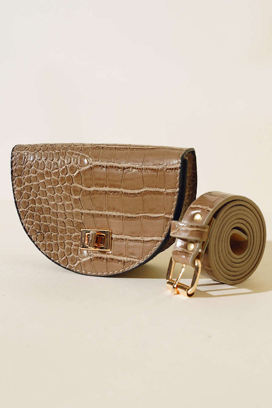 Crocodile Oval Waist Bag Mink