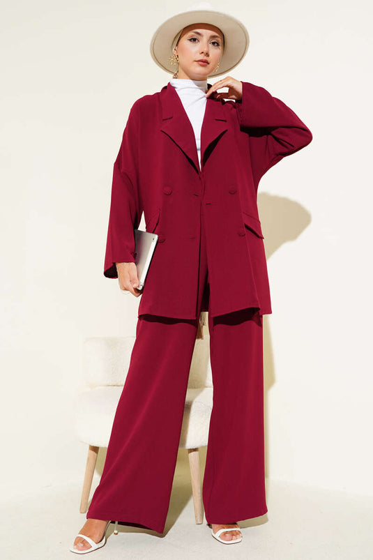 Kruvaze Basic İkili Takım Bordo