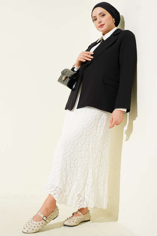 Kruvaze Çizgi Astarlı Blazer Ceket Siyah